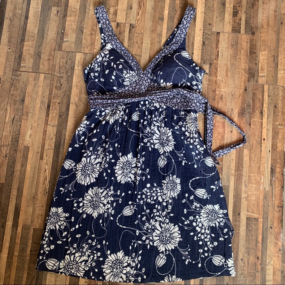Forever 21 Sleeveless Blue White Floral Dress Sz L - Picture 8 of 9
